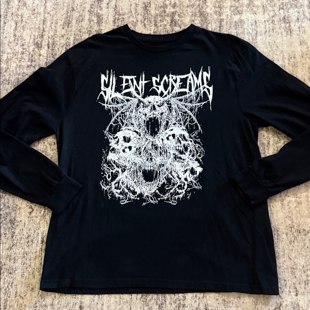 Thirty Single Silent Scream Black Skull Gothic Graphic Long Sleeve Shirt Mens XL